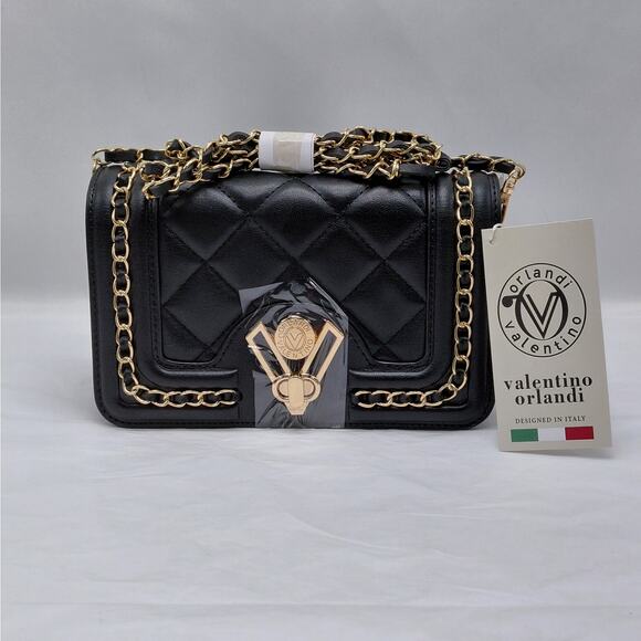 Valentino Orlandi Handbags - Valentino Orlandi Designer Black Diamond Quilted Crossbody Small Shoulder Bag
